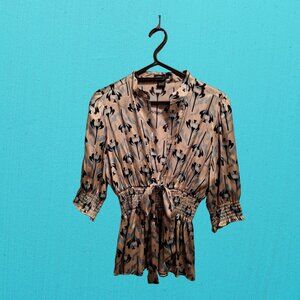 BCBG MAXAZRIA Floral Blouse - SIZE L - Silk-like (poly/spandex)
